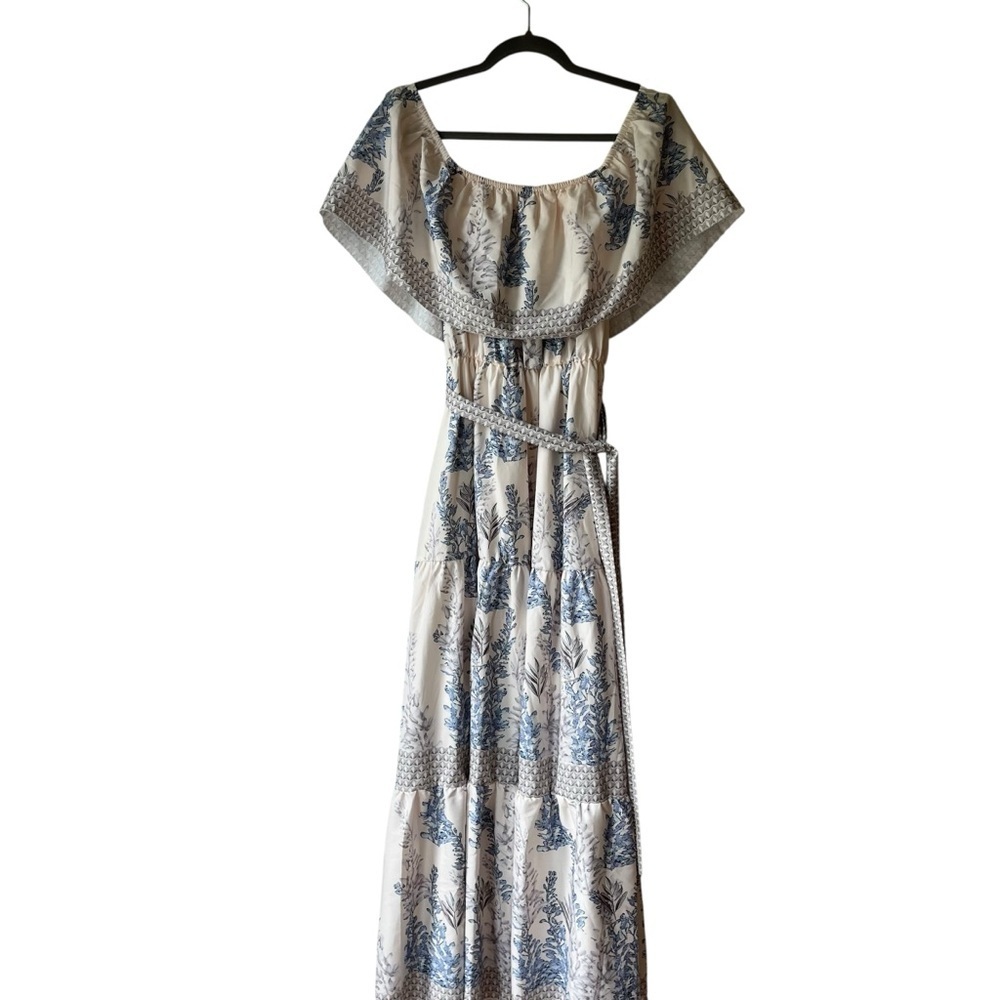 Shein Blue Floral Off Shoulder Maxi Dress Large Boho Summer Ruffle Tiered - Picture 9 of 9